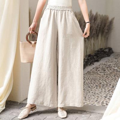 China New Arrival Anti Wrinkle Anti Wrinkle High Waist Women Casual Wide Leg Pants Summer Fashion Style Canvas Loose Cotton Female Korean Trausers for sale