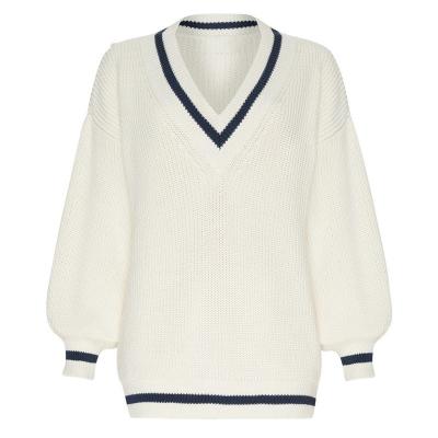 China Seelve Jumper Sweaters Casual White Long Anti-wrinkle Patchwork Oversized Sweater Knitted Winter Anti-wrinkle Women Loose V-Neck Sweater for sale