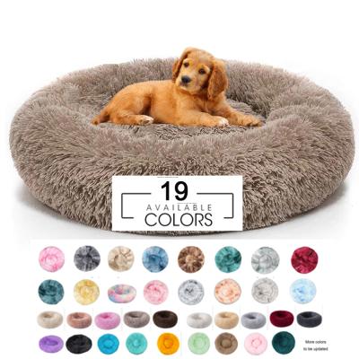 China Soft Soothing Washable Dog Sofa Cat Round Pet Beds Breathable Luxury Plush Donut Dog Bed Dropshipping Extra Large for sale