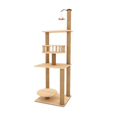 China Scratcher Cat Climbing Tree Scratching Tower Sustainable Pet Fun Hanging Ball Wooden Multilayer Climb for sale