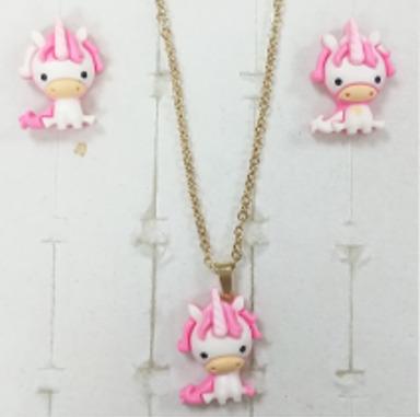 China CLASSIC 3D Pop Kids Cartoon Ornament Set Unicorn Pendant Necklace Available in Multiple Colors Unicorn and Pearl Earrings Jewelry Set for sale