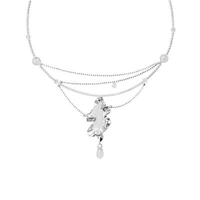 China Comfort Fit 2022 New Style Wave Lace Transparent Buds Sterling Silver Multi-layered Necklace for sale