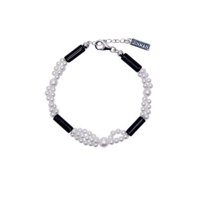 China Other Sterling Silver Pearl Black Onyx Elegant Multi-layered Interlocking Bracelet for sale