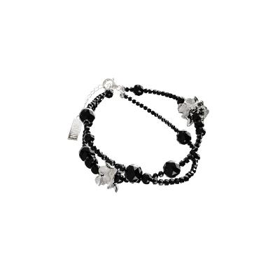 China Other 17cm Black Crystal Beads Lace Double Layer Natural Tourmaline Bracelet for sale