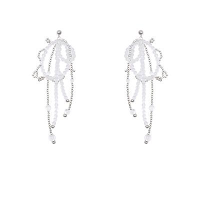 China White crystal beads Rts Fashion 11.5cm White Crystal Irregular Metal Irregular Romantic Floral Earrings Accessories for sale