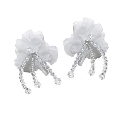 China White Flower Earrings Women's New Fashion Accessories 7.5cm White Crystal Flower Organza Crystal Earrings for sale