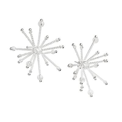 China White Crystal Splash Handmade Earrings 925 Sterling Silver Women's Clear Water Flower Hand-beaded Crystal Earrings for sale