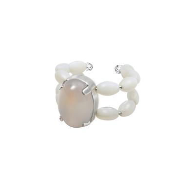 China White Agate Shell Ring High Quality Natural Shells White Agate Open Ring Free Size Jewelry Rings for sale