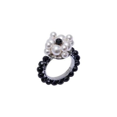 China Stereoscopic weave Fashion Jewelry Three-dimensional Woven Pearl Crystal Luxury Finger Ring For Women for sale