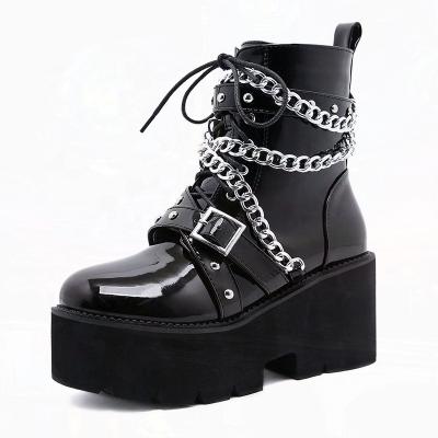 China Durable Winter Rejects Women's Platform High Heel Shoes 8 Cm European And American Black Boots Front Lace Up Martin Boots Wedge Heel for sale