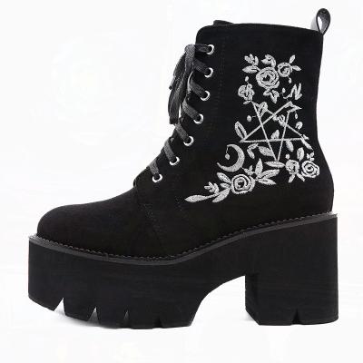 China 2022 Summer Formal Boots High Quality Durable Women Ankle Shoes For Woman Women Fashion Embroidered Zipper Side Platform Martin Boots for sale