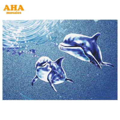 China Sale Custom Cheap Classic Dolphin Pattern Puzzle Pool Wall Mosaic for sale