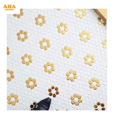 China DIY Hexagon Ceramic Mosaic Slab Parquet Wall Painting for sale