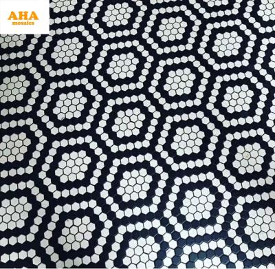 China Parquet Decoration Luxurious Black White Hexagon Shape Mosaic Slab For Flooring for sale