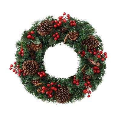 China Red Green American Leaf Cone PVC Christmas Pine Fruit Garland Christmas Decoration Wreath for sale