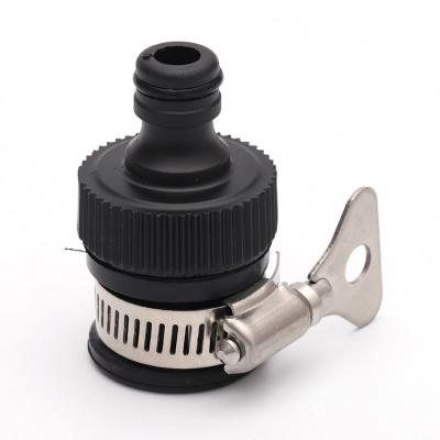 China Hose Connect to Stop Garden Water Hose Faucet Plastic Connector with Stainless Steel Hose Clamp1/2