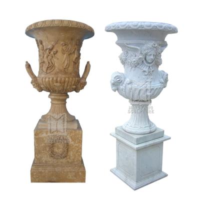 China TOP EUROPEAN High Quality Western Cup Shape Flower Pots Large Marble Stone Garden Planter With Stand Chinese Factory Price for sale