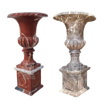 China EUROPEAN Simple Red Marble Outdoor Glass Shape Classic Flower Pots High Stone Planter Vase With Pedestal Big Size Customized for sale