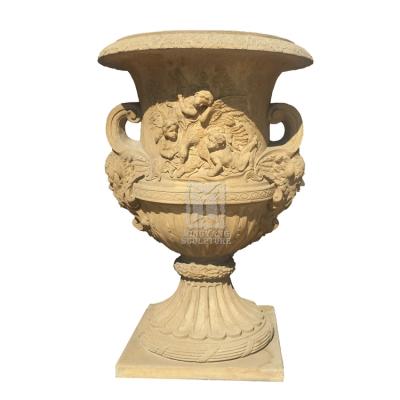 China EUROPEAN garden sandstone planter flower pots yellow classy glass form tall tall granite flowerpot with Angel Relief Chinese Supplier for sale