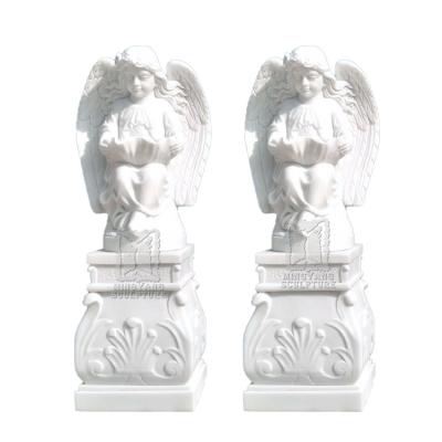 China Statuary Font Angel Carved Stoup Stone Font Traditional Marble Angel For Church Best Price for sale