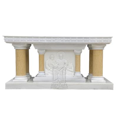 China Factory Outlet Modern Upscale Marble Altar Table Large Beige Stone Altar Hand Carved For Church Decor for sale