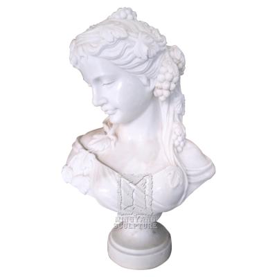 China European Female White Marble Statue Girl Bust Sculpture Stone Head Hand Carved Roman Bust Statue Adornment for sale