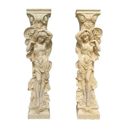 China EUROPEAN Western Stone Pillar Beige Marble For Doorway Female Statue Carved Head Support For Building Decoration for sale