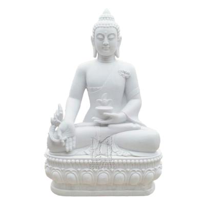 China Traditional marble sitting buddha sculpture outside large decorative white buddha statue handmade sakyamuni stone factory direct for sale