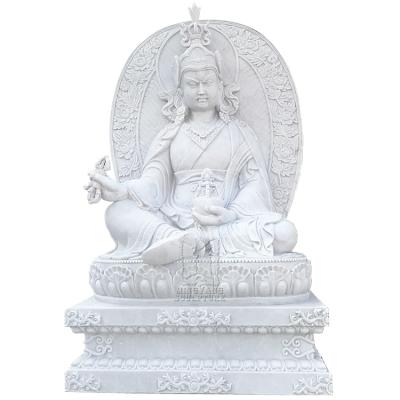 China Large Indian Traditional Marble Outdoor Sculpture Nepal Statue Buddha Padmasambhava White Stone Carved High Quality Factory Direct for sale