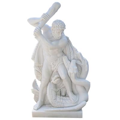 China Hercules And Hydra White Marble Statue Austria Stone Garden Decorative Man Strong Naked Modern Famous Sculpture Old Statuary Male for sale