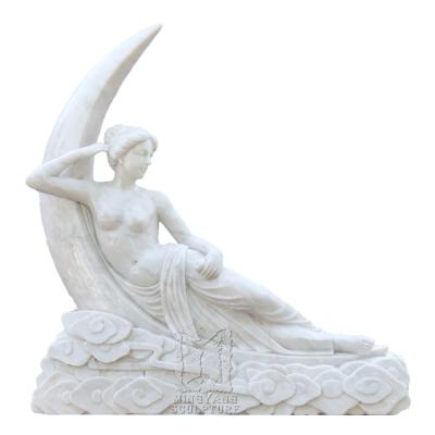 China European Marble Statue Moon Goddess Naked Women Lying On Naked Moon Statuary Ancient Greek Girl Sculpture Stone For Garden Decoration for sale