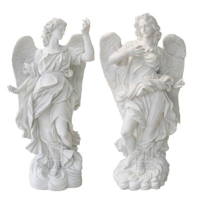 China EUROPEAN Marble Statue Of Arkhangel With Spear For Front Door Decoration Large Angel Statue For Church for sale