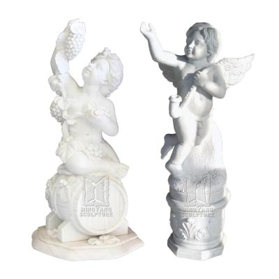 China Contemporary Marble Angel Statue Little Grapes Angel Naked Boy Sculpture With Playing From Musical Instruments Factory Customized for sale