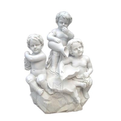 China Contemporary White Marble Basin Nude Angel Statue With Bottle Stone Water Fountain Naked Boy Sculpture Water Flow For Yard for sale