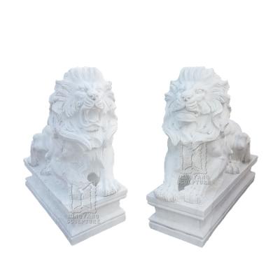 China EUROPEAN Lion Statue White Marble Stone Carved Doorway Large Lion Sculpture Statuary For Sale Entrance Decorative for sale