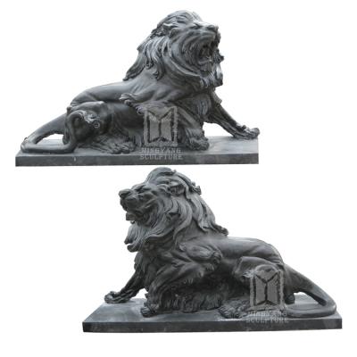 China Stone Lion Sculpture Big Size Marble Lion Statue A of pairs black hand EUROPEAN finely carved for door exterior decoration for sale