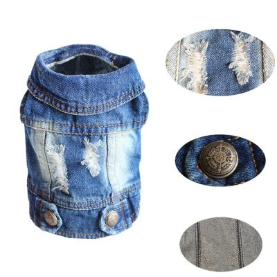 China Small Viable Wholesale High Quality Solid Denim Dog Fashion Pet Jacket Autumn Blue Jean Dog Vest for sale