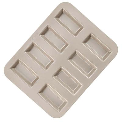 China CHEFMADE Financier 8 Cup Rectangular Cake Mold Viable Non-Stick Coating Champagne Gold Baking Tray Cake Mold for sale