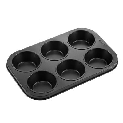 China CHEFMADE Viable Logo Branded 6 Cup Carbon Steel Non Stick Bakeware Tray Jumbo Baking Dish Muffin Pan for sale