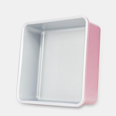 China CHEFMADE 8 Inch Viable Silver Inside Pink Outside Cake Pan For Baking Non Stick Square Carbon Steel for sale