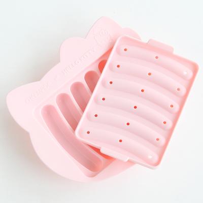 China Viable Hot Sale 6 Cavities Diy Pink Kitty Silicone Hot Dog Making Sausage Handmade Cute Sausage Mold for sale