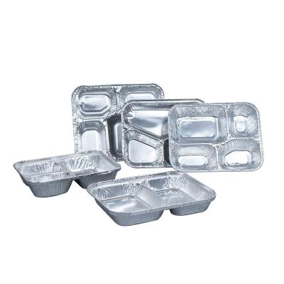 China Food Grade 3 Compartment Disposable Aluminum Foil Container Separation Compartment Disposable Fast Food Foil Tray for sale