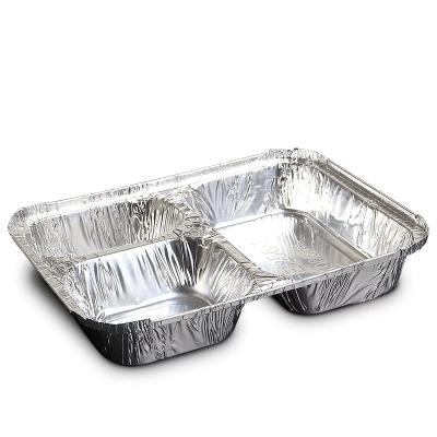 China Food Grade 3 Compartment Fast Food Lunch Box Eco-friendly Aluminum Foil Take-Out Container Food Grade Foil Containers With Foil Lid for sale