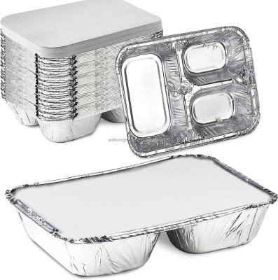 China Eco-friendly Food Grade Multi-Compartments Aluminum Foil Food Lunch Meal Box Container With Lid for sale