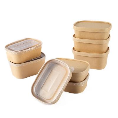 China Biodegradable Rectangular Disposable Rectangular Salad Eco Friendly Square Lunch Box Square Paper Packing Packing Bowl With Lid for sale