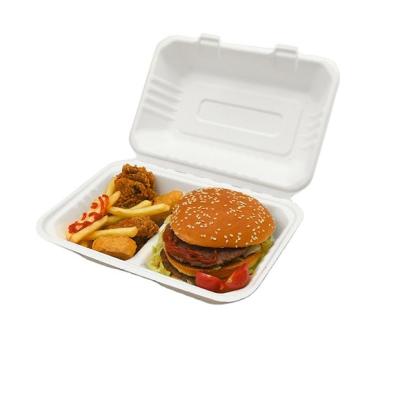 China Sustainable Togo Biodegradable Food Container Disposable Take Out Lunch Bagasse Pulp Hinge Hamburger Packaging Box for sale