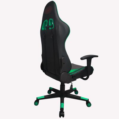 China Factory Price Adjustable Black PU Leather (Height) Green PC And Fabric Gaming Chair With Neck And Waist Pillows For E-sports Hotel for sale