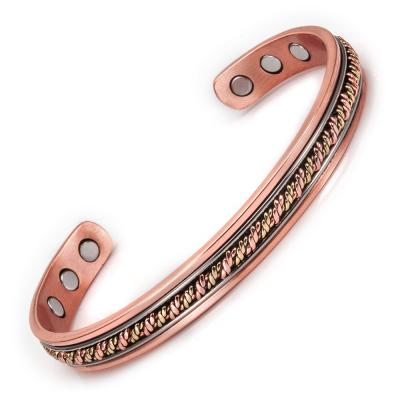 China CLASSIC 8mm Pure Copper Magnet Health Bracelet Magnetic Bracelet Open Antique Copper Bracelets Size Adjustable for sale