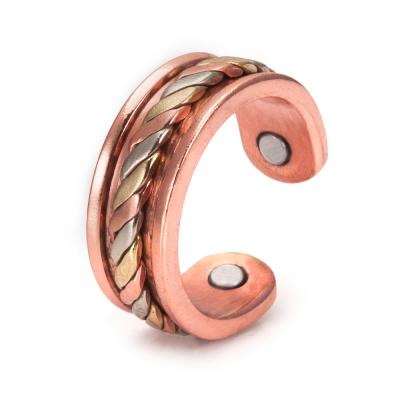 China Wenfanqi Jewelry Wholesale CLASSIC Pure Copper Inlay With Twisted Copper Wire Magnetic Copper Ring for sale