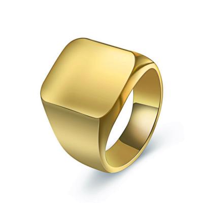 China wedding ring ip gold plated stainless steel square seal 316 stainless steel polish empty plain ring for sale